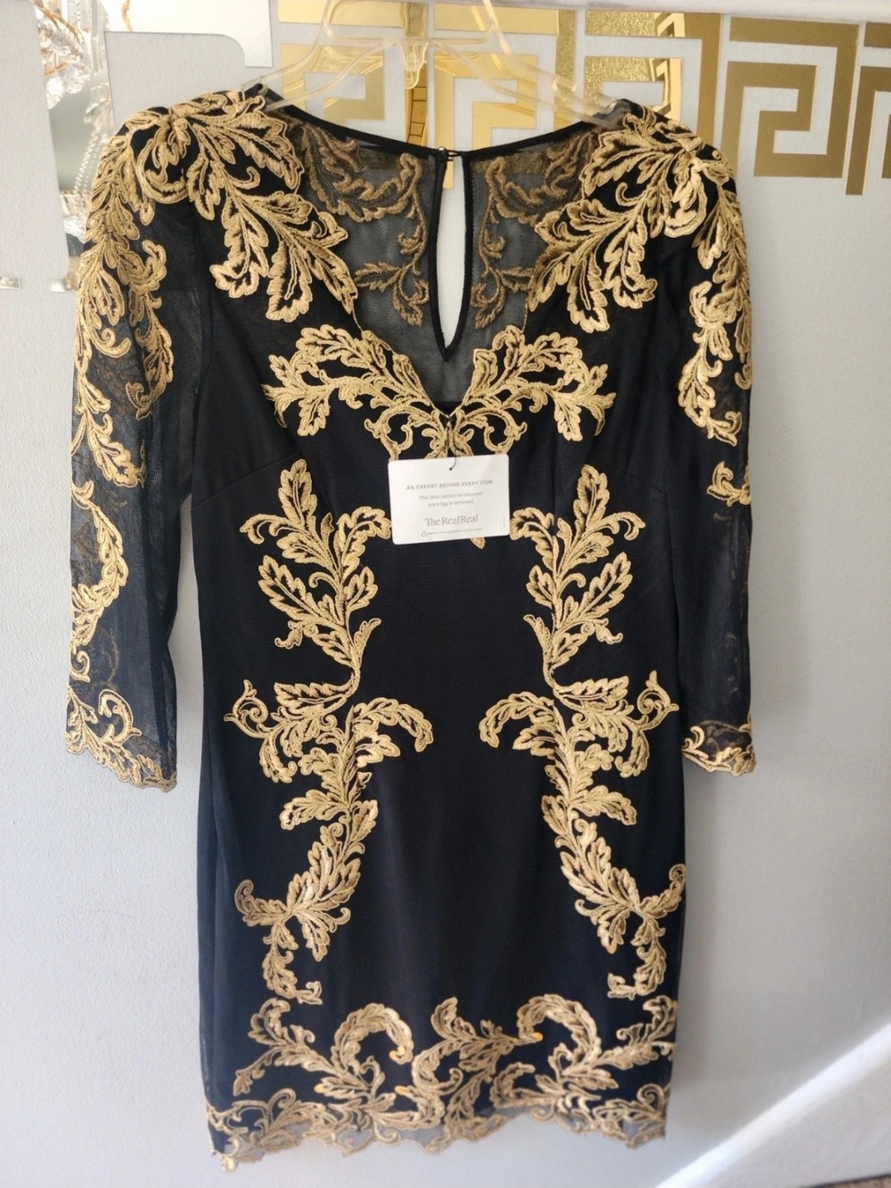 Karen Millen Black Dress with Gold Embroidered Appliqué